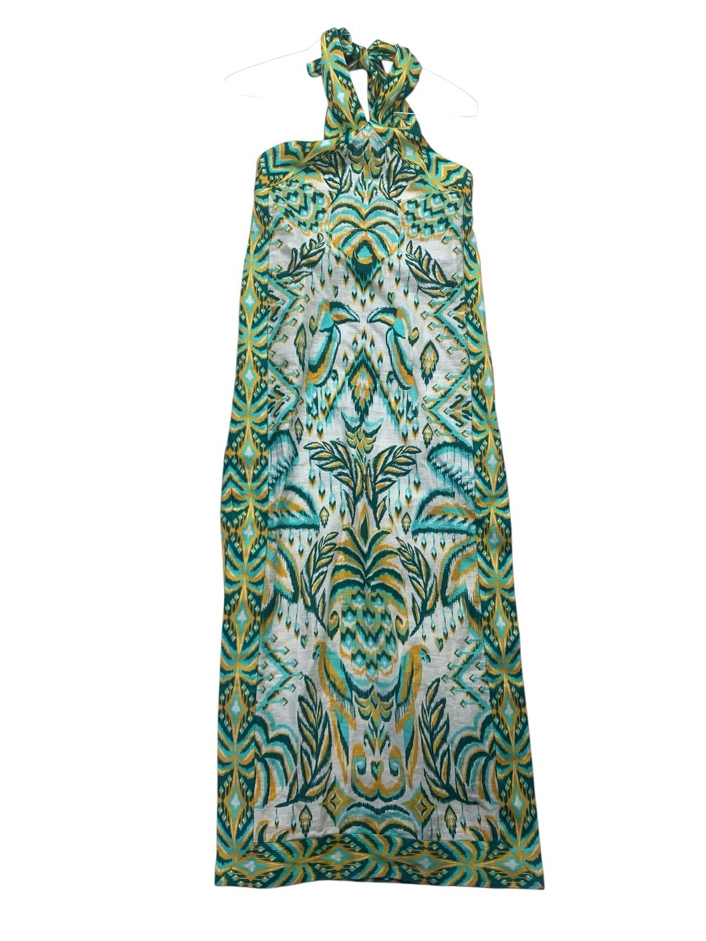 Farm Rio medium new Halter Maxi Dress tropical tapestry Green Yellow linen - Picture 3 of 14